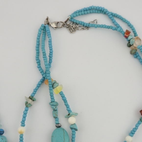 Lot 2 Turquoise Color Beaded Necklaces Multi Strand Southwestern Style Set - Picture 4 of 7